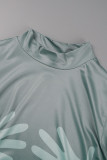White Sexy Street Print Patchwork Half A Turtleneck Long Sleeve Two Pieces
