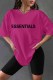Rose Red Casual Print Letter O Neck Short Sleeve Two Pieces