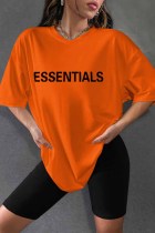 Orange Casual Print Letter O Neck Short Sleeve Two Pieces