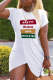 White Casual Letter Patchwork High Opening O Neck One Step Skirt Short Sleeve Dress