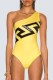 Yellow Sexy Print Letter Swimwears