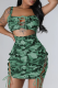 Green Sexy Street Camouflage Print Hollowed Out Spaghetti Strap Pencil Skirt Dresses