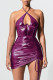 Dark Purple Sexy Solid Patchwork Draw String Halter One Step Skirt Dresses