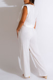 White Casual Solid Patchwork O Neck Sleeveless Two Pieces