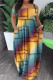 Yellow And Blue Casual Print Patchwork Pocket Off the Shoulder Lantern Dress Dresses