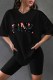 Black Casual Print Letter O Neck Short Sleeve Two Pieces