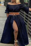White Casual Solid Patchwork Off the Shoulder Straight Dresses(Without belt)