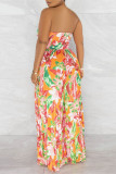 Pink Sexy Print Printing Pleated Strapless Straight Jumpsuits