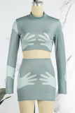White Sexy Street Print Patchwork Half A Turtleneck Long Sleeve Two Pieces