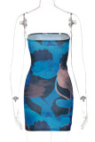 Colour Sexy Print Patchwork Strapless Pencil Skirt Dresses
