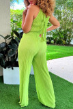 Red Casual Solid Fold O Neck Regular Jumpsuits(With Belt)