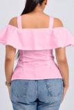 Pink Casual Solid Backless Off the Shoulder Tops