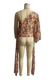 Pink Casual Print Patchwork Backless Asymmetrical Oblique Collar Tops (Subject To The Actual Object)