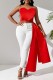 Red Sexy Solid Backless Asymmetrical Strapless Tops