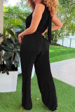 Red Casual Solid Fold O Neck Regular Jumpsuits(With Belt)