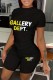 Black Casual Letter Print Basic O Neck Short Sleeve Two Pieces