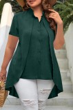 Green Casual Solid Patchwork Shirt Collar Tops