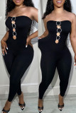 Black Sexy Solid Backless Strapless Skinny Jumpsuits