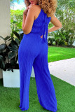 Red Casual Solid Fold O Neck Regular Jumpsuits(With Belt)