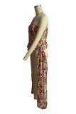 Pink Casual Print Patchwork Backless Asymmetrical Oblique Collar Tops (Subject To The Actual Object)