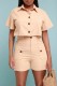 Apricot Casual Solid Patchwork Turndown Collar Short Sleeve Two Pieces