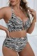 Black Sexy Print Bandage Backless Halter Plus Size Swimwear (With Paddings)