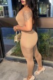 Black Sexy Solid Backless Strapless Skinny Jumpsuits