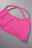 Rose Red Sexy Street Celebrities Solid Hollowed Out U Neck Sleeveless Two Pieces