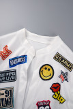 Red Casual Street Print Bandage Patchwork Cardigan Collar Short Sleeve Two Pieces