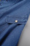 The cowboy blue Sexy Work Elegant Patchwork Buttons V Neck Irregular Dress Dresses