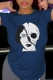 Navy Blue Daily Vintage Print Skull Patchwork O Neck T-Shirts