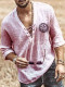 Pink Men's Viking Vegvisir V Neck Long Sleeve Tunic