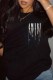 Black Casual Print Letter O Neck T-Shirts