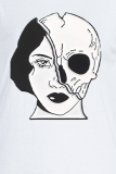 Navy Blue Daily Vintage Print Skull Patchwork O Neck T-Shirts