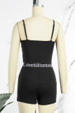 Black Casual Street Sportswear Print Solid Patchwork Spaghetti Strap Sleeveless Two Pieces