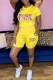 Yellow Casual Print Letter O Neck Short Sleeve Two Pieces