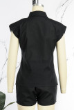 Pink Casual Solid Patchwork Buckle Turndown Collar Sleeveless Two Pieces