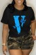 Black Casual Print Butterfly O Neck T-Shirts