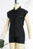 Pink Casual Solid Patchwork Buckle Turndown Collar Sleeveless Two Pieces