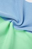 Blue Sexy Sweet Celebrities Striped Hollowed Out Strap Design U Neck One Step Skirt Dresses