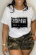 White Casual Print Letter O Neck T-Shirts