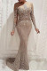 Apricot Elegant Solid Mesh Hot Drill O Neck Trumpet Mermaid Dresses