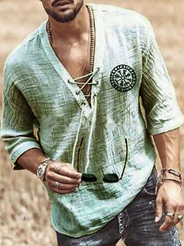 Green Men's Viking Vegvisir V Neck Long Sleeve Tunic
