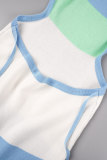 Blue Sexy Sweet Celebrities Striped Hollowed Out Strap Design U Neck One Step Skirt Dresses