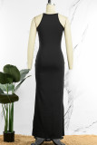 Black Sexy Celebrities Elegant Hot Drilling O Neck Wrapped Skirt Dresses