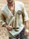 Khaki Men's Viking Vegvisir V Neck Long Sleeve Tunic