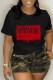 Black Casual Print Letter O Neck T-Shirts