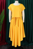 Red Elegant Solid Patchwork Flounce O Neck Short Sleeve Two Pieces(With Belt)