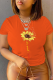 Orange Casual Daily Print Patchwork O Neck T-Shirts