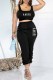 Black Street Print Letter U Neck Sleeveless Two Pieces